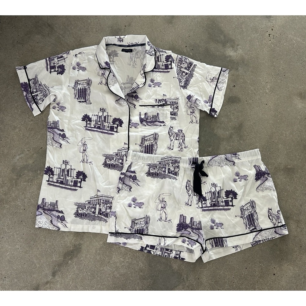 NWOT Katie Kime Fort Worth Texas Toile Pajama Shorts Set Purple White 3XL 3X
